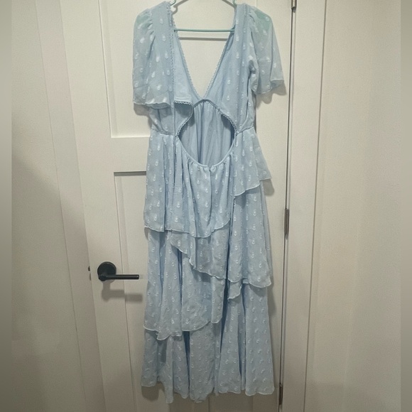 ASOS Design textured asymmetric ruffle midi dress with tie back neck - Picture 2 of 2